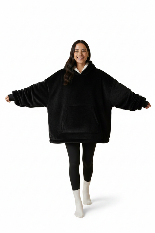 Black Huggle Hoodie - Full Body White Background