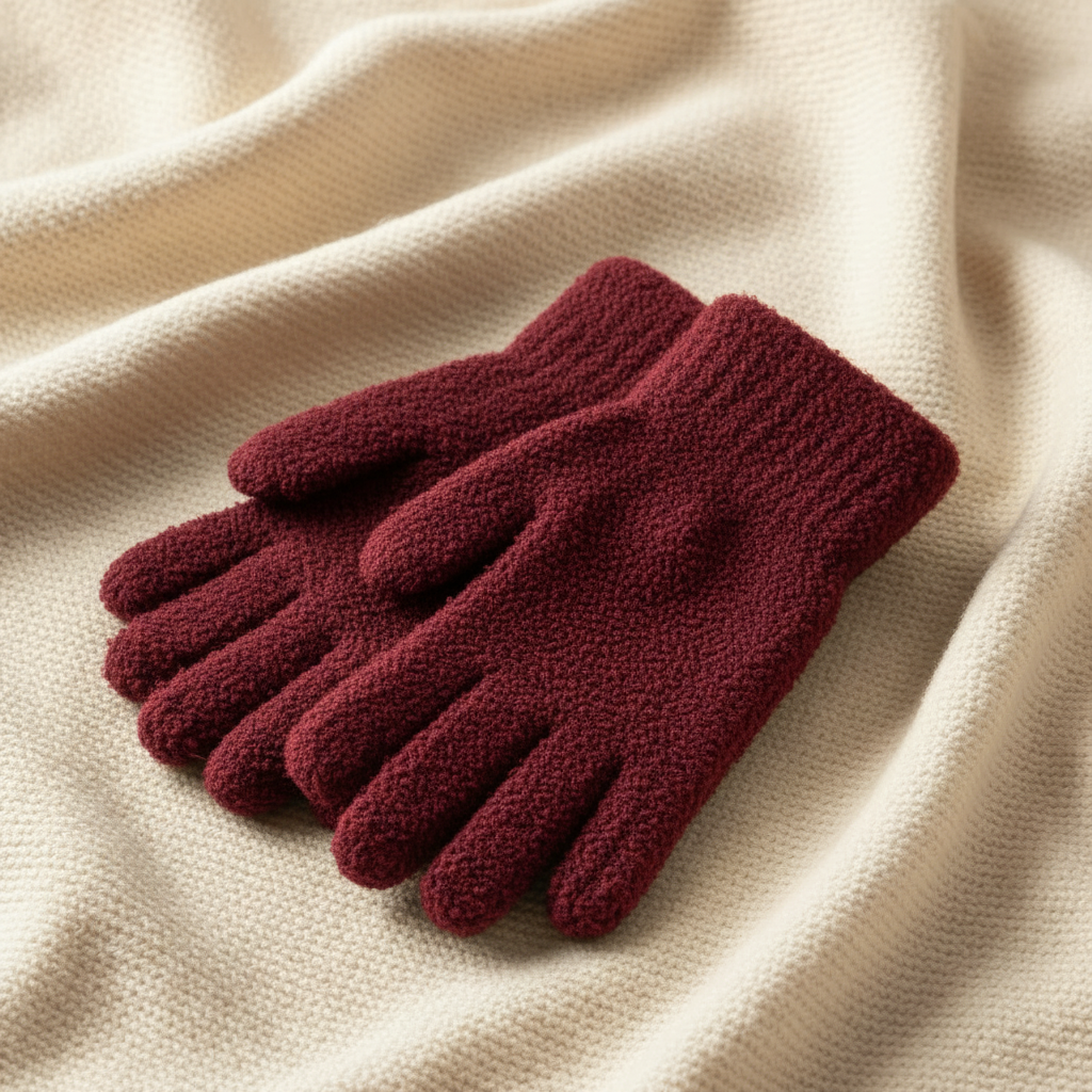 Burgundy Winter Gloves - Cream Knit Background