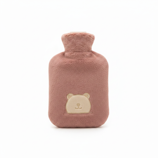 Dusty Pink Plush Bear Hot Water Bottle - Front Facing White Background
