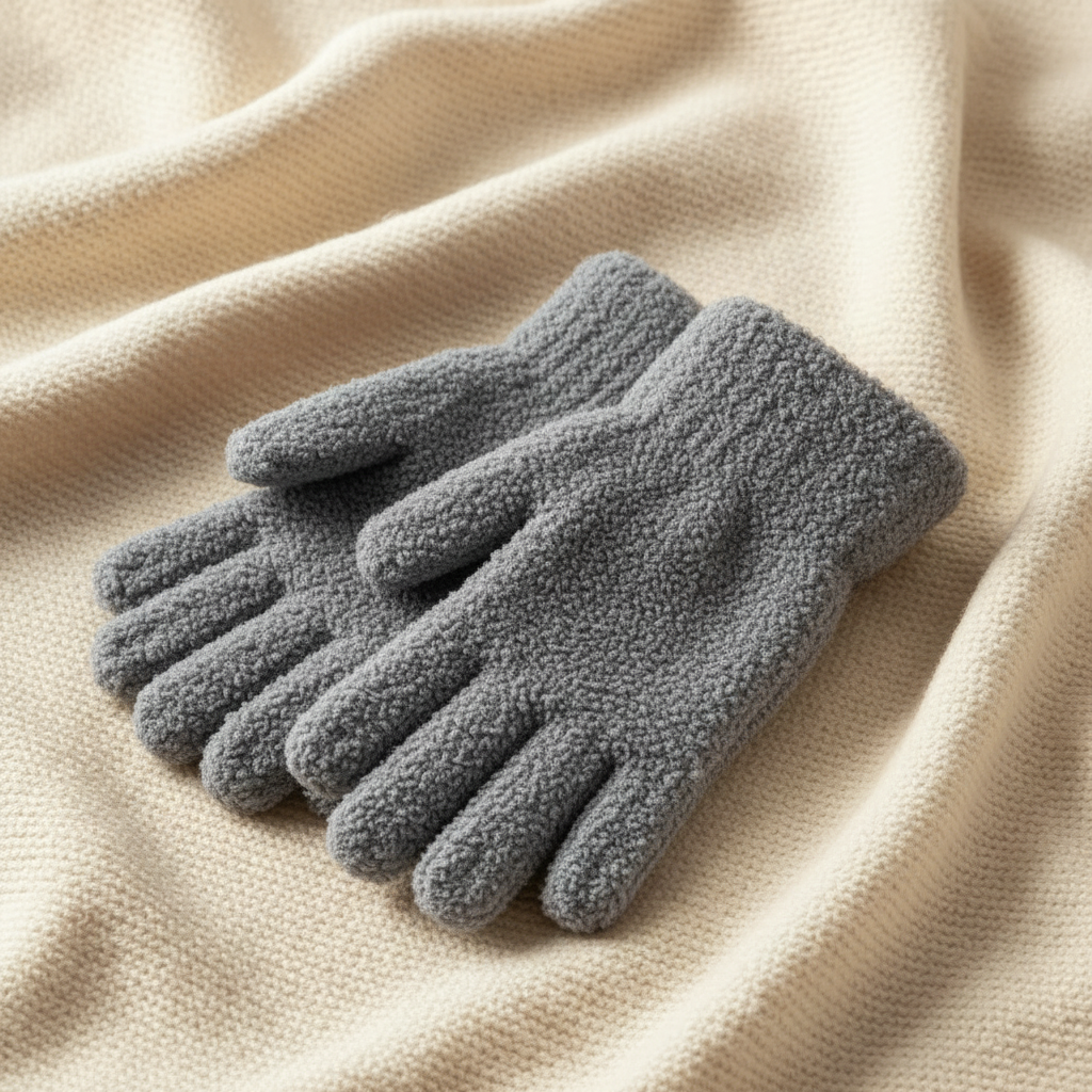 Grey Winter Gloves - Cream Knit Background