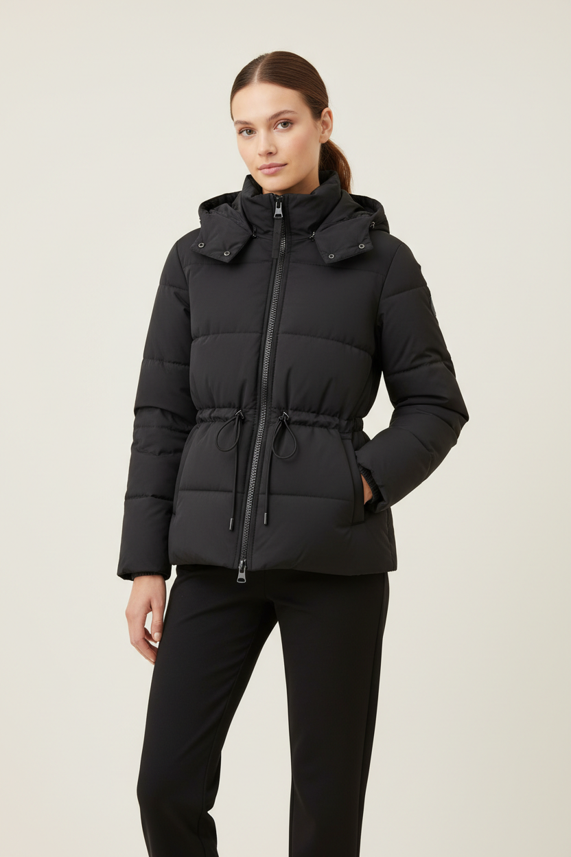 Ladies' Short Puffer Jacket - Black with model