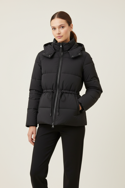 Ladies' Short Puffer Jacket - Black with model
