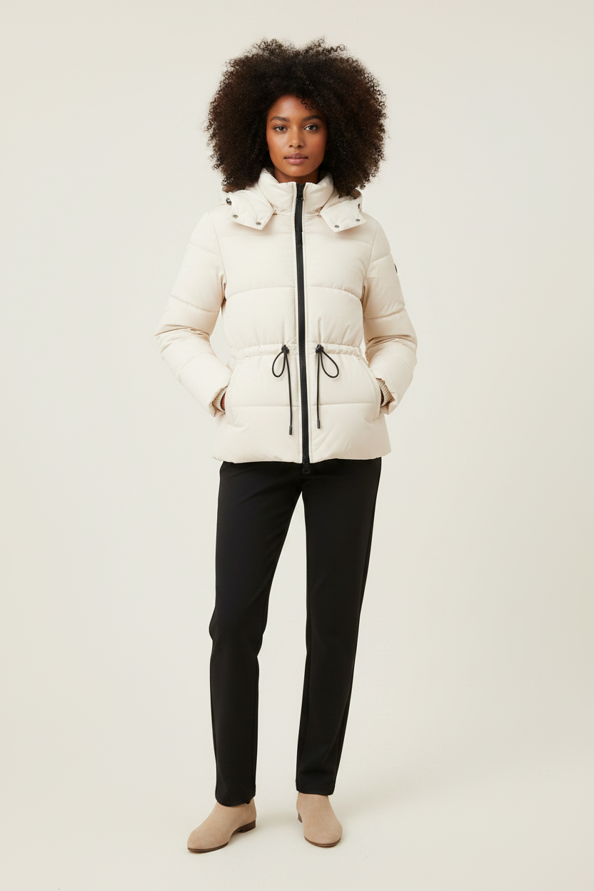Ladies Short Puffer Jacket - Cream