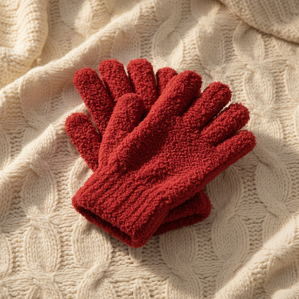 Red Cozy Knit Winter Gloves