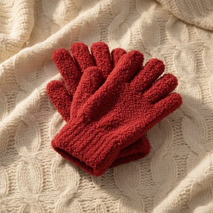 Red Cozy Knit Winter Gloves